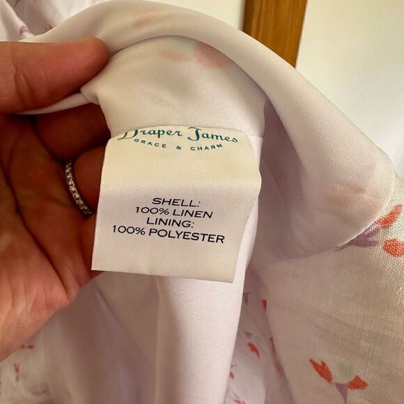 Draper James Women’s White Linen Ruffle Wrap Sleeveless Mini Dress in Multi Colo - Picture 9 of 11